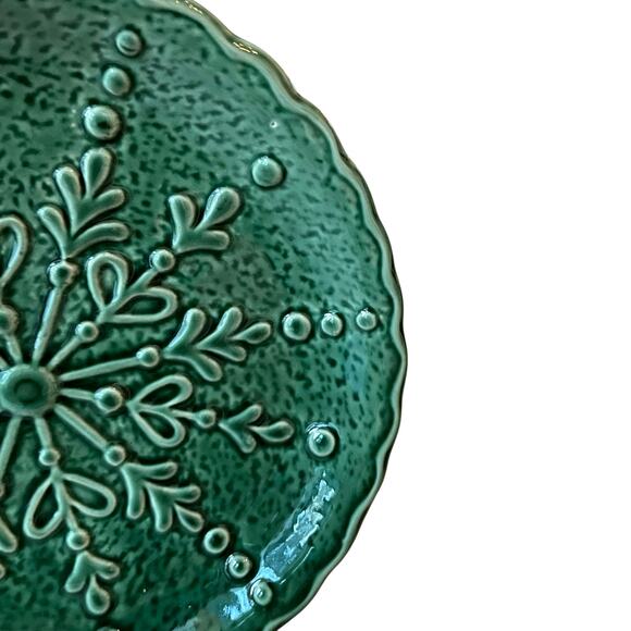 Potter's Studio Snowflake Salad Plates 7.5" Holiday Green Ceramic Set of 4 New - Picture 6 of 15